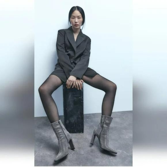 ZARA RHINESTONE HEELED ANKLE BOOTS - Picture 8 of 14